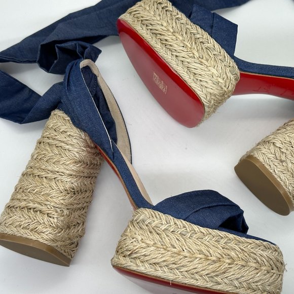 Christian Louboutin MARIZA DU DESERT Platform Heels Espadrille Sandal Shoes - Picture 11 of 13